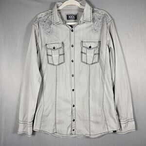Buckle Black Mens L Gray Embroidered Western Cowboy Shirt Rockabilly Rodeo Ranch